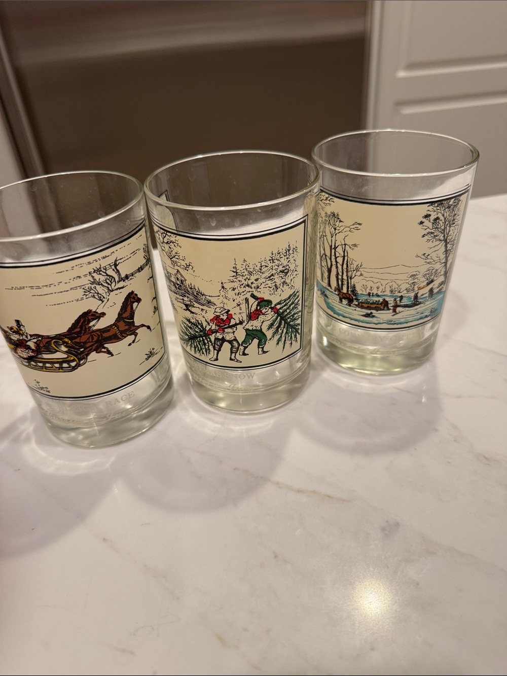 Arby’s Currier & Ives Holiday Winter Scene Glass Tumblers Set of 3 Vintage 1978
